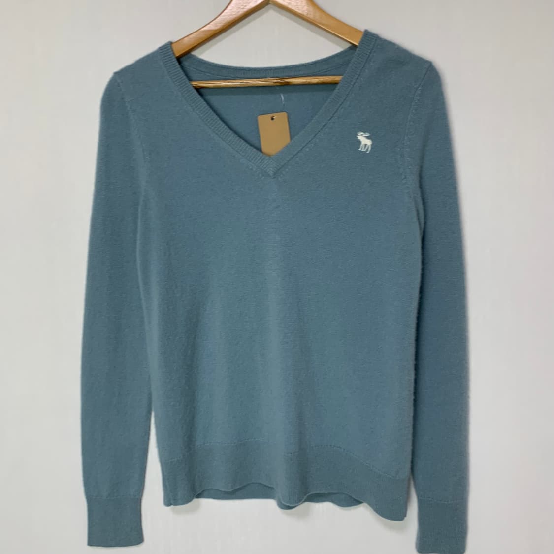 빈티지 브이넥 캐시미어 100% 니트 소라 하늘색 상품이미지2