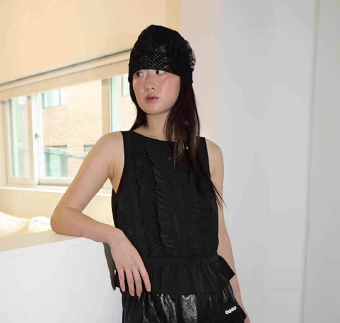 CHIFFON CORSAGE LACE BEANIE BLACK 상품이미지2