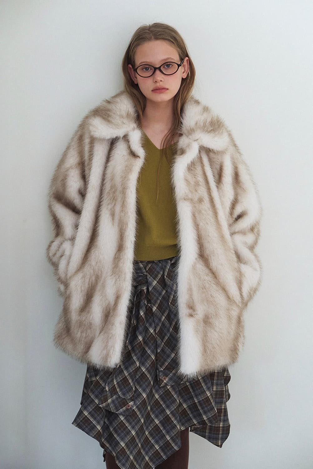 (새상품) 하우스오브폰드 퍼자켓 클래식 퍼하프코트 믹스베이지 상품이미지1