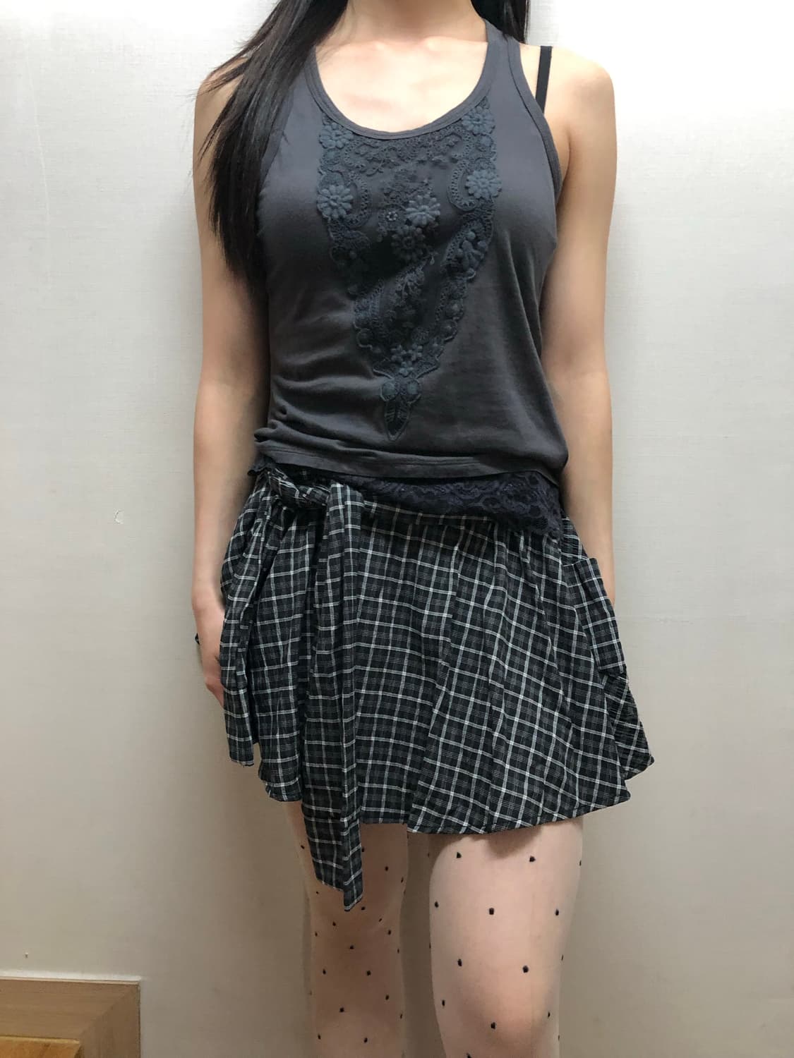 빈티지 그레이 레이스 슬리브리스 상품이미지2