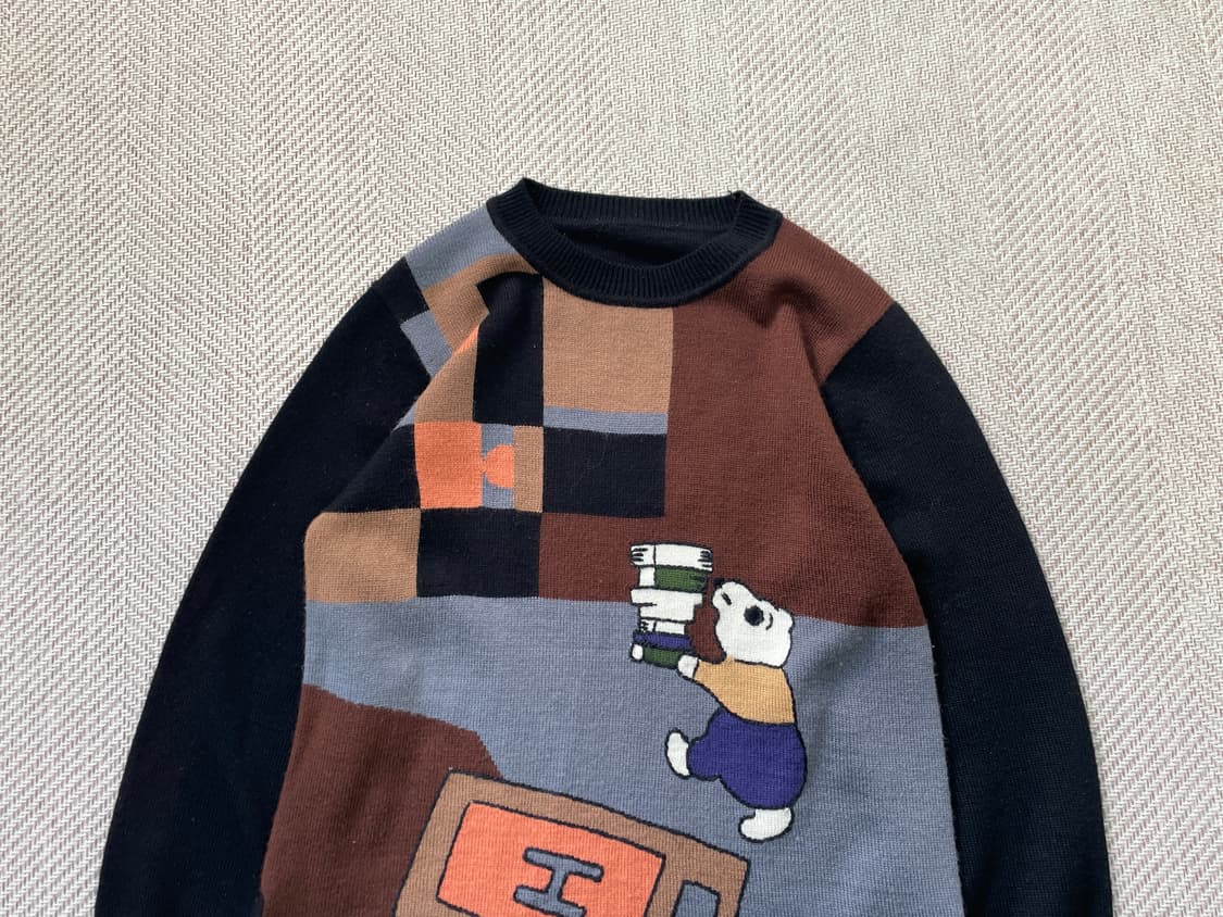 빈티지 아트 베어 북 그래픽 울 니트 J04043 상품이미지3