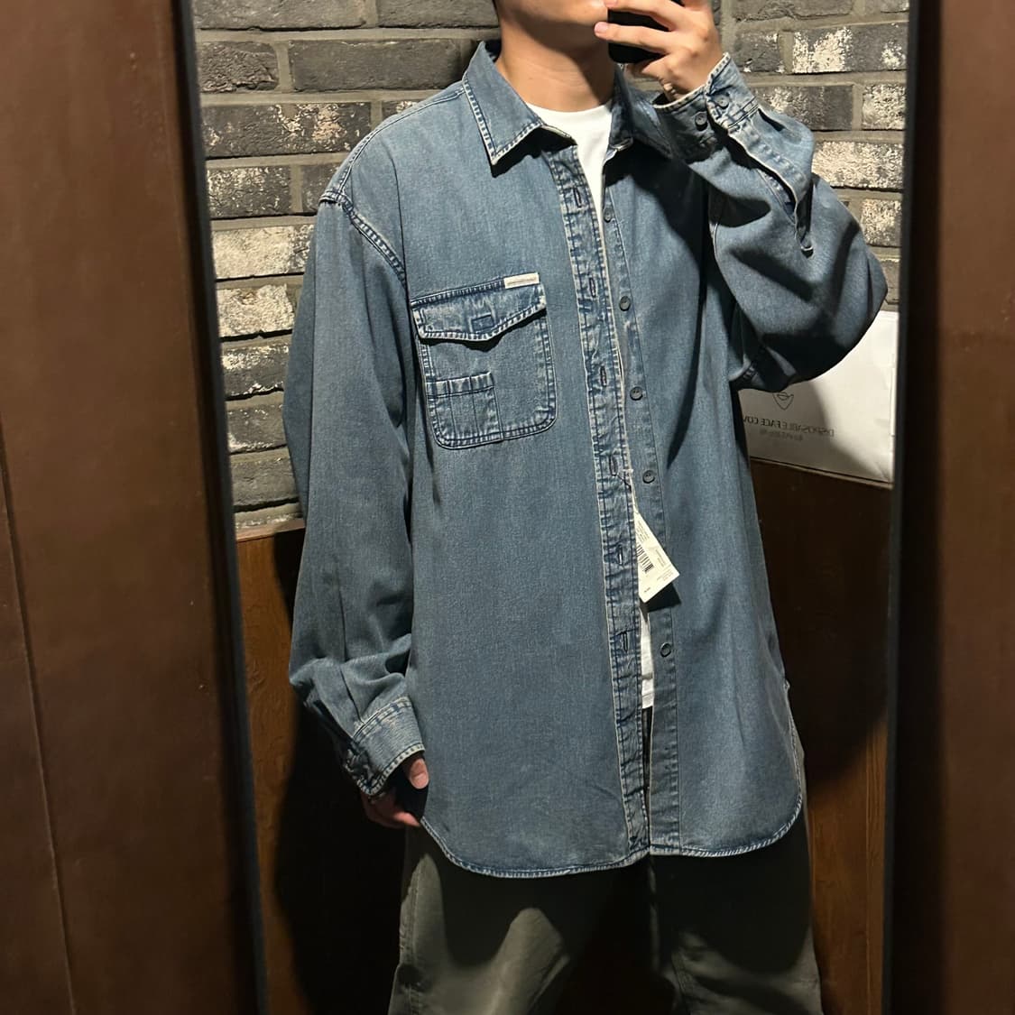 XL) CK 캘빈클라인 00s 오버핏 청 데님 셔츠 데드스탁 상품이미지9