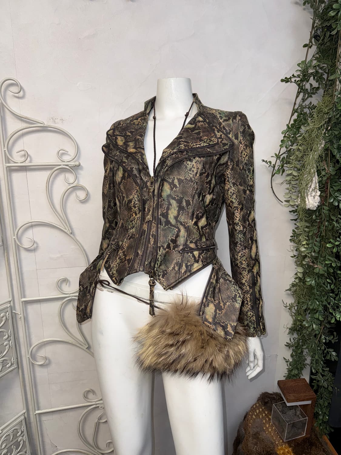 DOHO khaki brown goat skin python jacket 상품이미지2