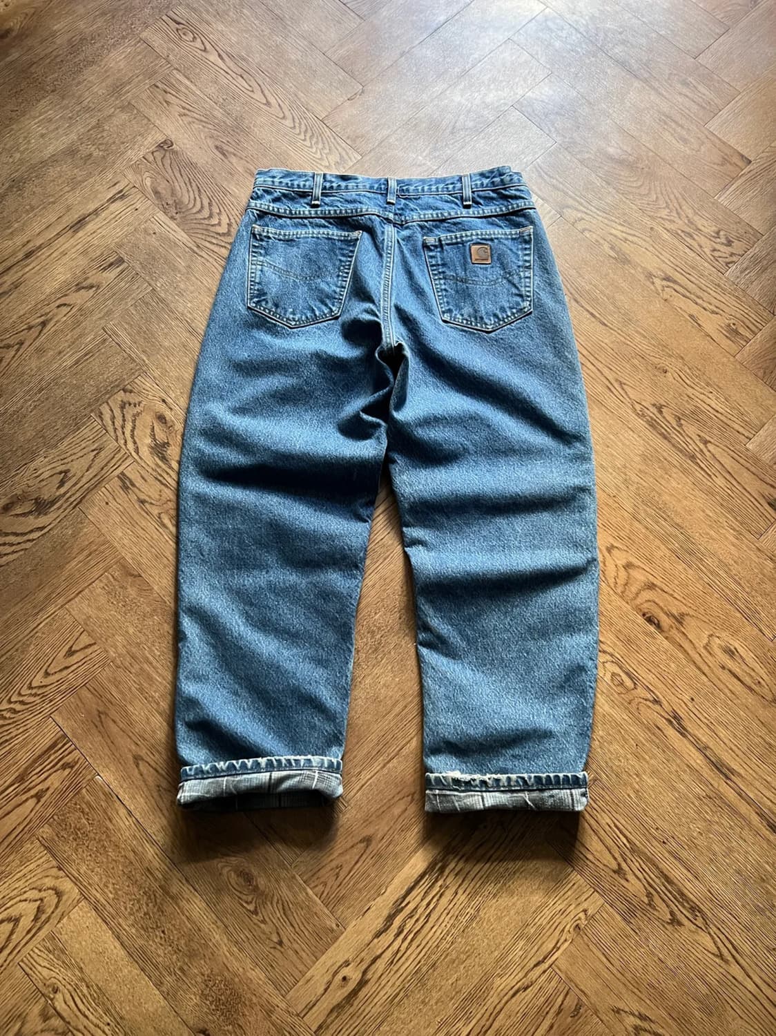 [34]칼하트 USA 체크 라이닝 워크 데님 팬츠 상품이미지2