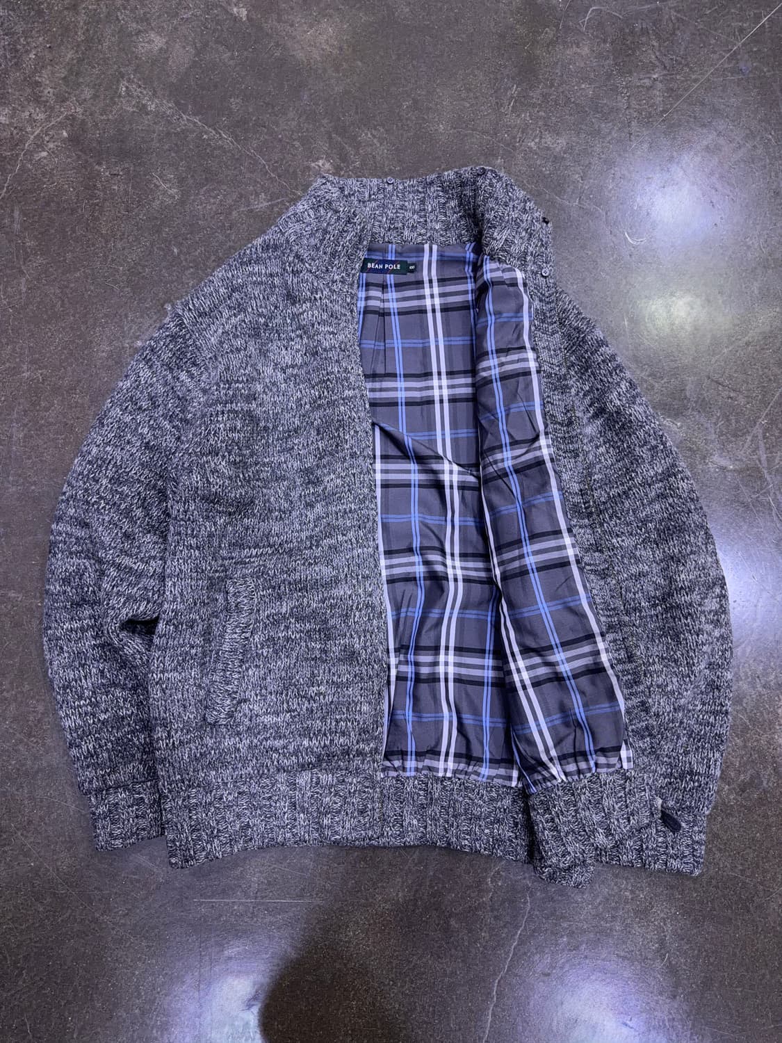 빈폴 클래식 보카시 헤비 울 니트 집업 체크패턴 스웨터 100 상품이미지1