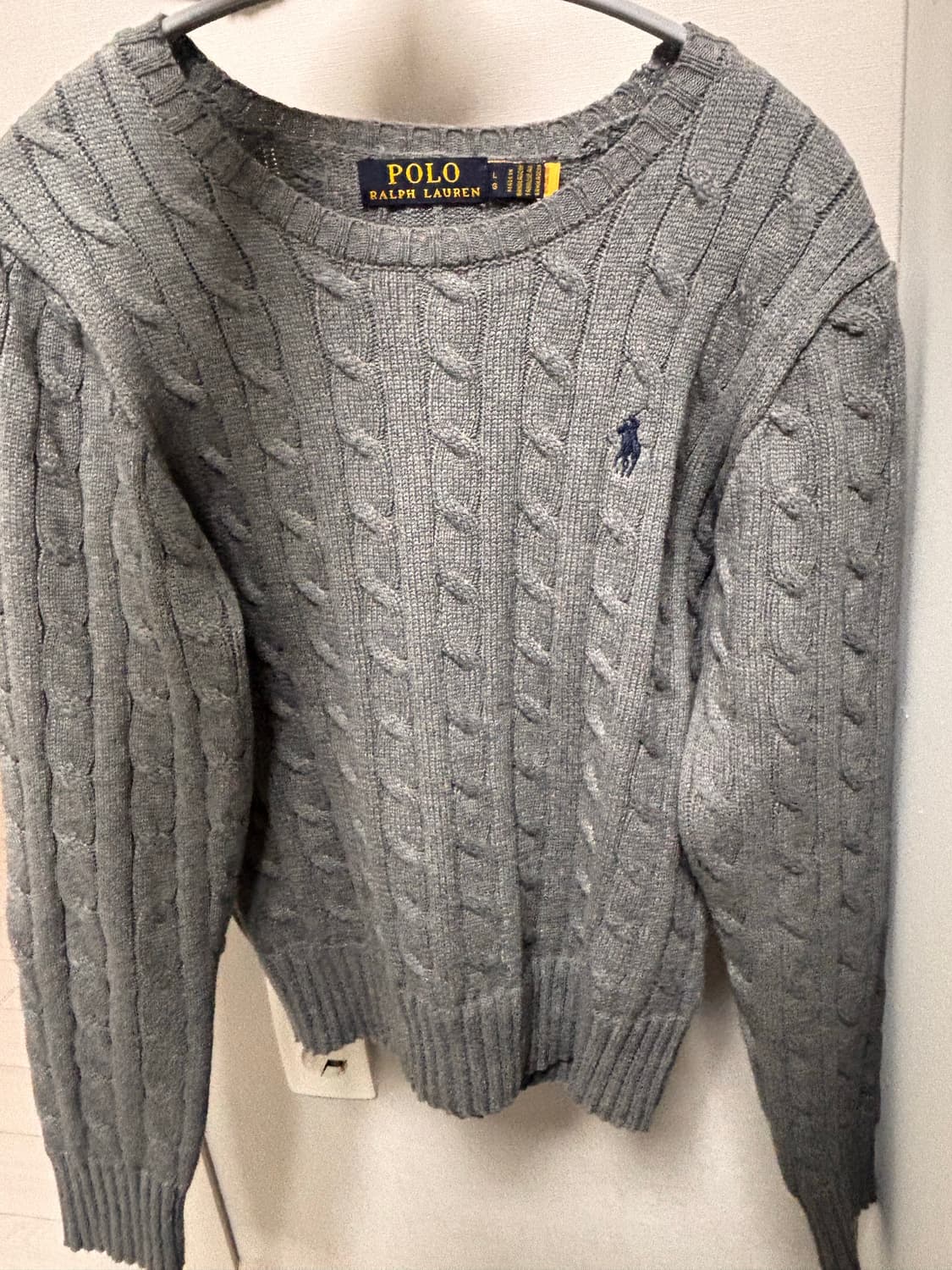 폴로 랄프로렌 케이블 라운드넥 니트 회색 L 상품이미지1