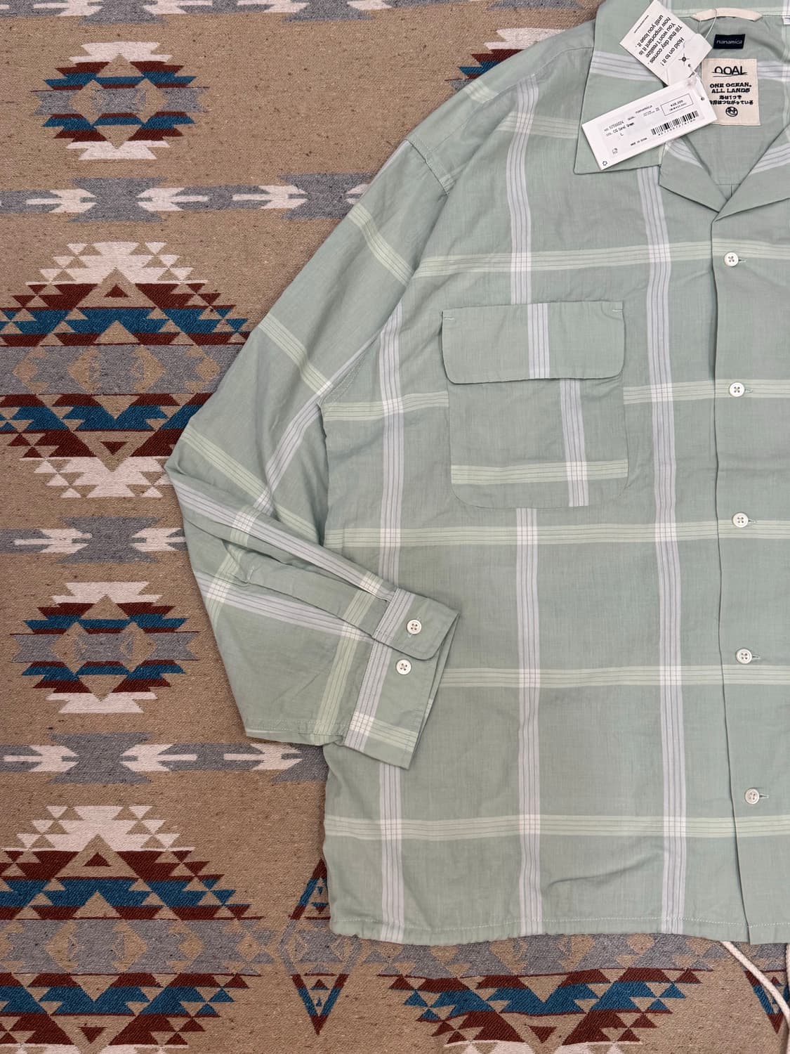 [XL][110] 나나미카 팔라카 체크 셔츠 코랄 그린 상품이미지3