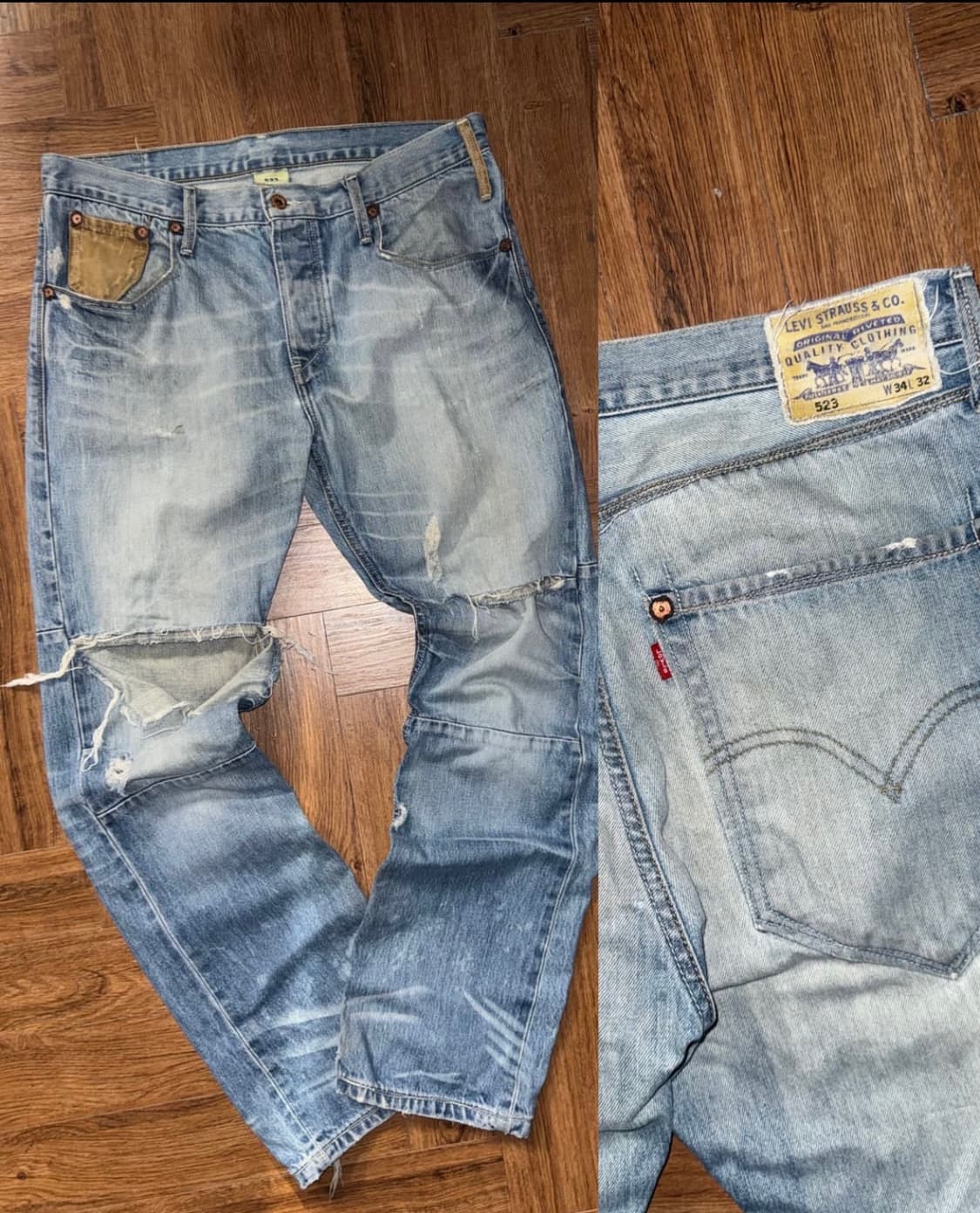 데미지 커스텀 리바이스 523 레귤러 스트레이트 핏 W34 L32 상품이미지1