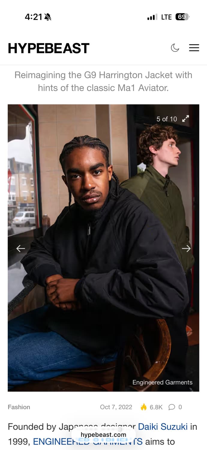 엔지니어드 가먼츠 x 바라쿠타 ma-1 자켓 상품이미지1