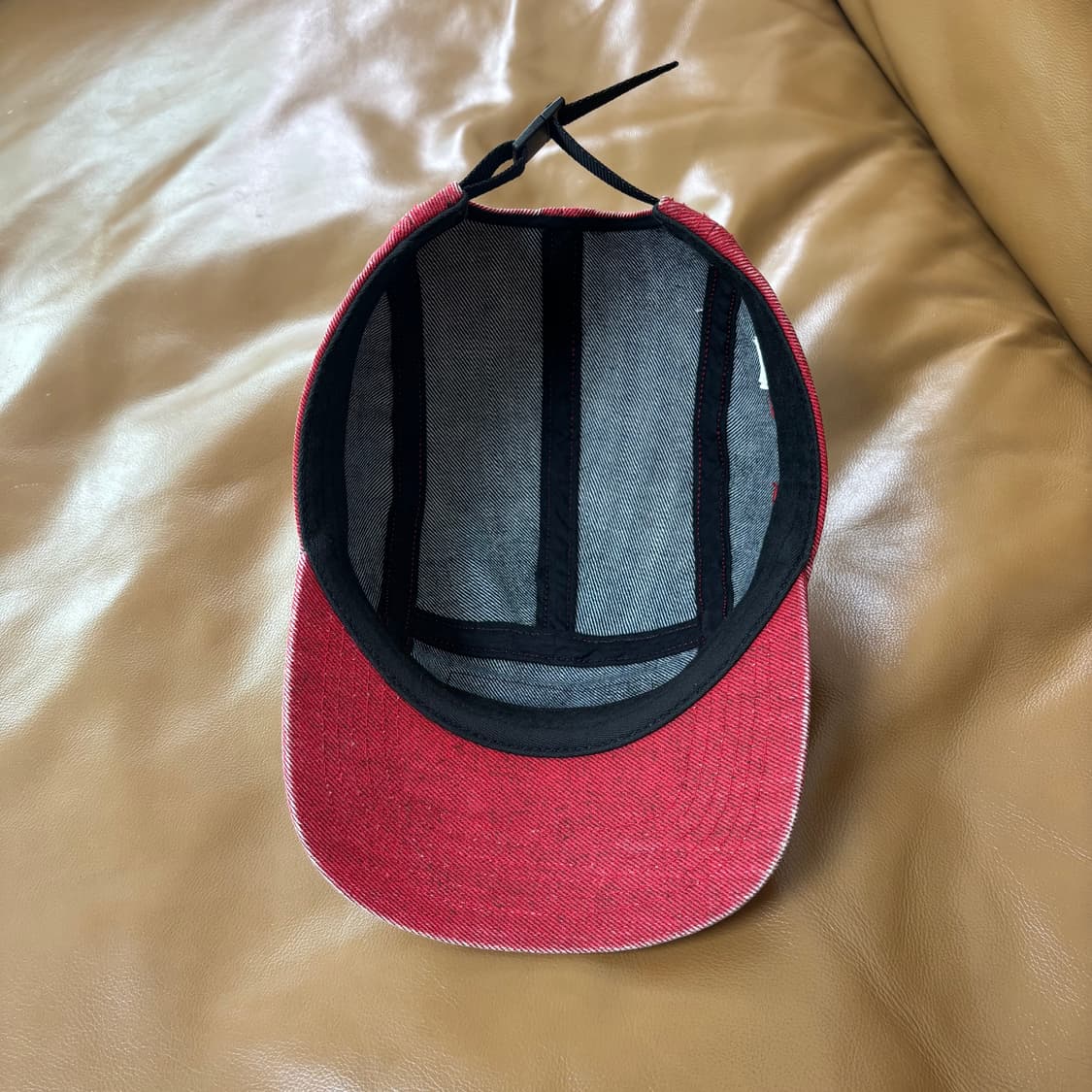 슈프림 캠프캡 모자 박스로고 워시드 데님 레드 상품이미지6