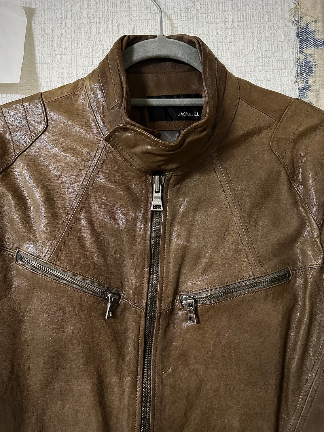 브라운 모토 레이서 레더자켓 상품이미지2