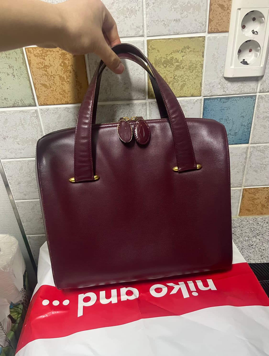 까르띠에 버건디 레더 금장 토트백 상품이미지1