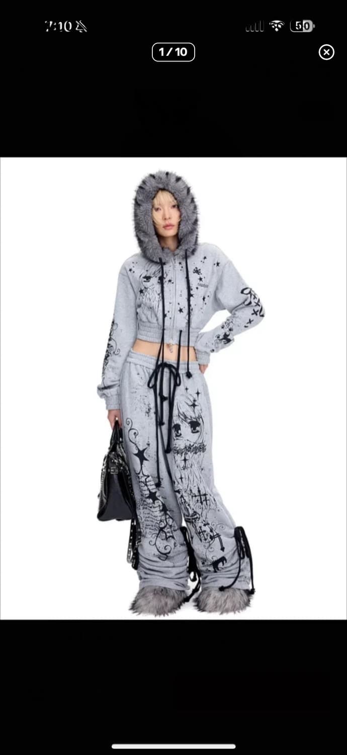 (대여)CFIERCE 씨피어스 그래피티 퍼 후드집업 스웨트팬츠 셋업 세트 상품이미지1