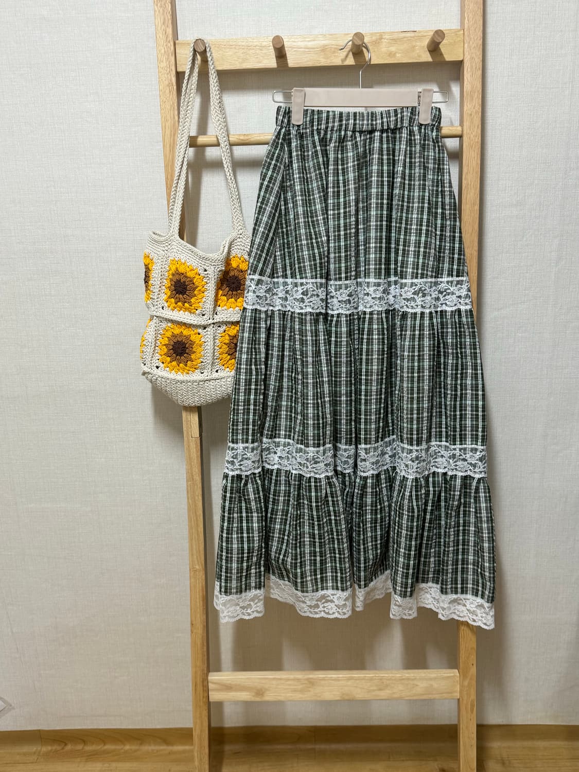 새상품)풀밴딩 녹색체크 스커트 상품이미지1