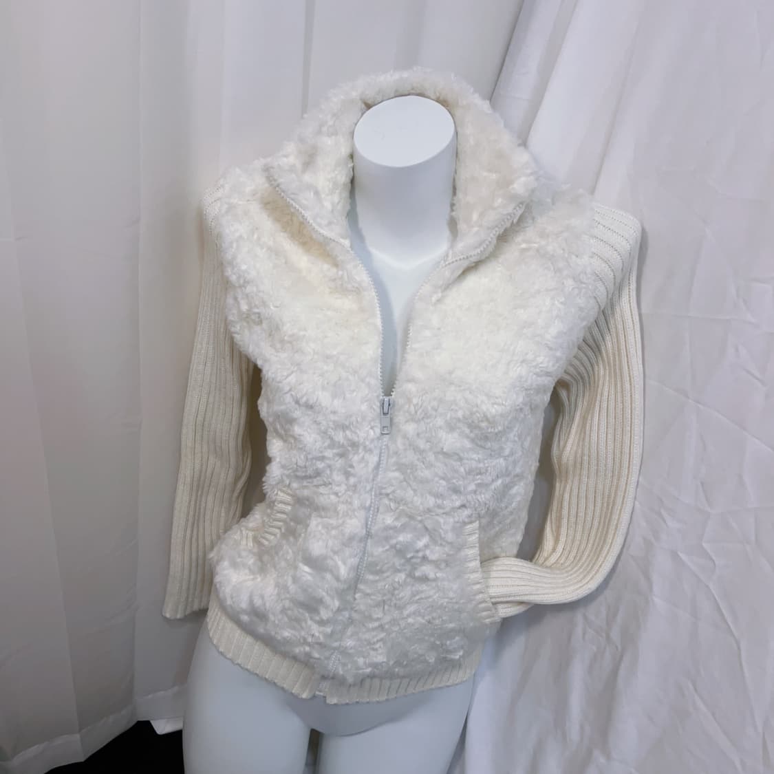 Y2k 퍼트리밍 니트 집업 화이트 상품이미지1