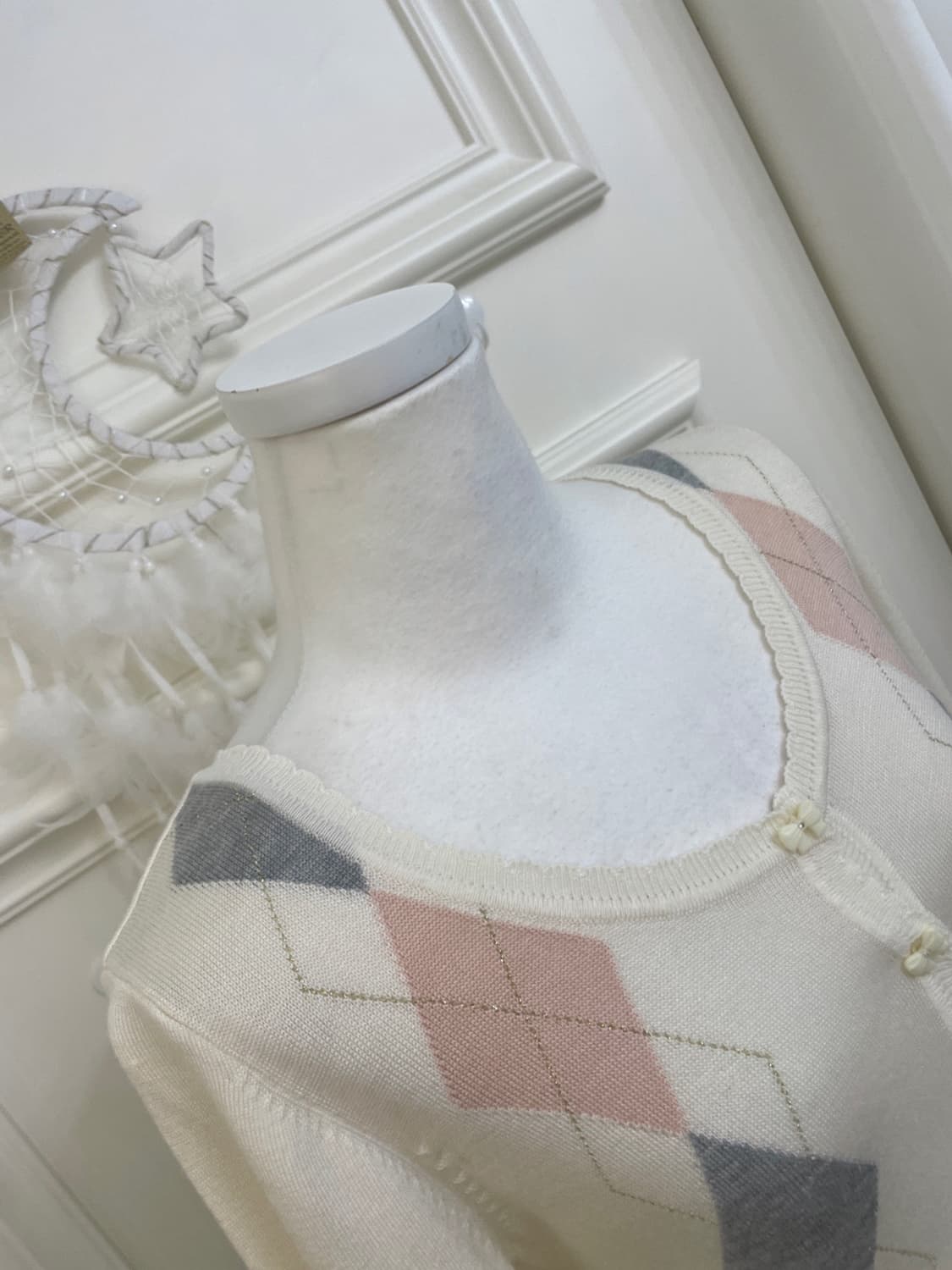 INGNI ivory argyle bow button soft cardi 상품이미지7