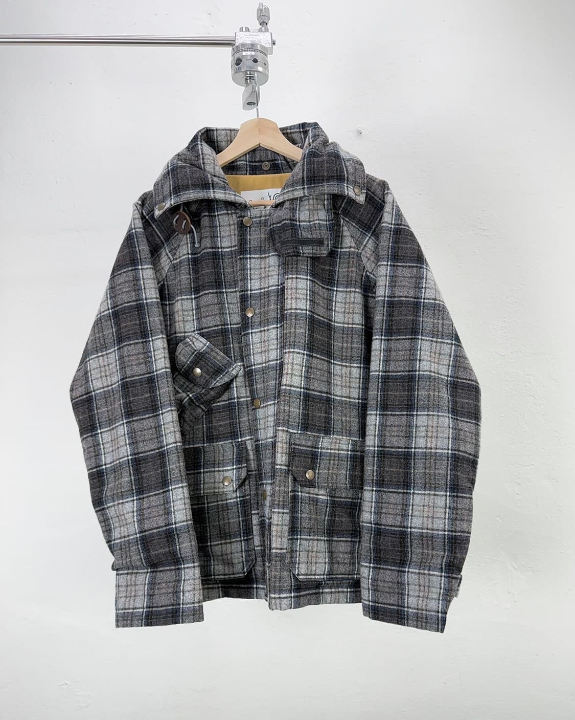 남이서팔 윈드 스토퍼 타탄 체크 히든후디 자켓 상품이미지1