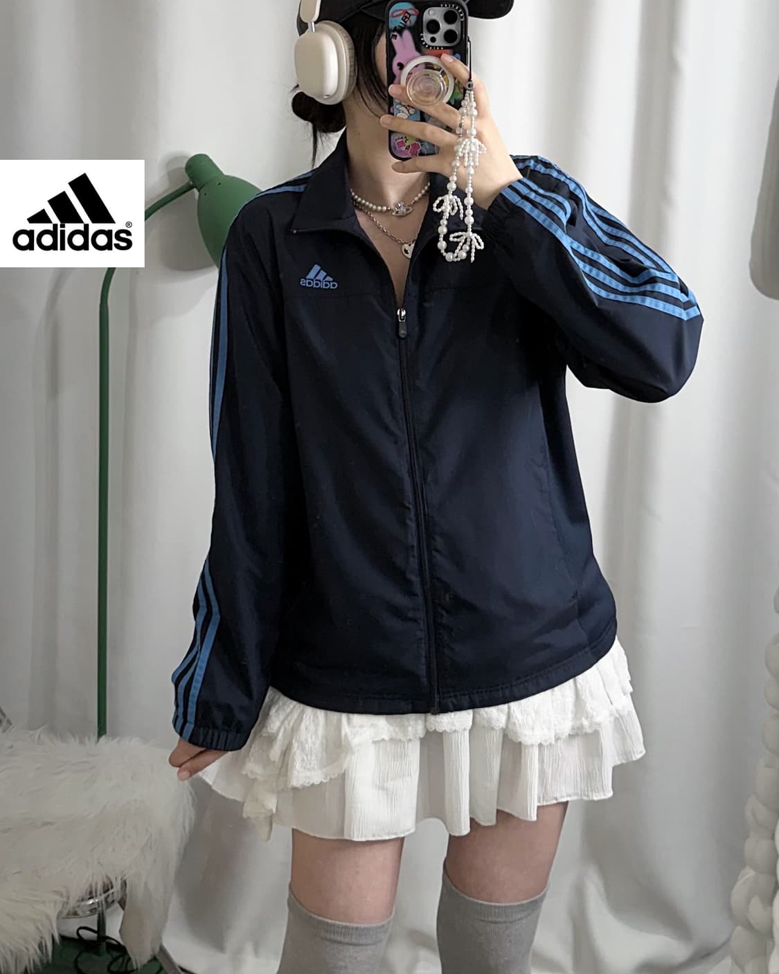 아디다스 네이비 & 블루 오버핏 바람막이 상품이미지1