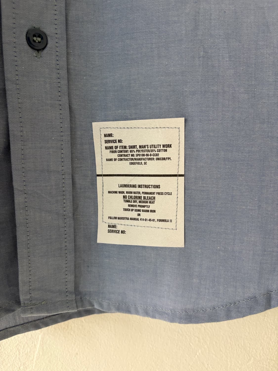 90's U.S Navy Utility Cambray Work shirt 상품이미지4