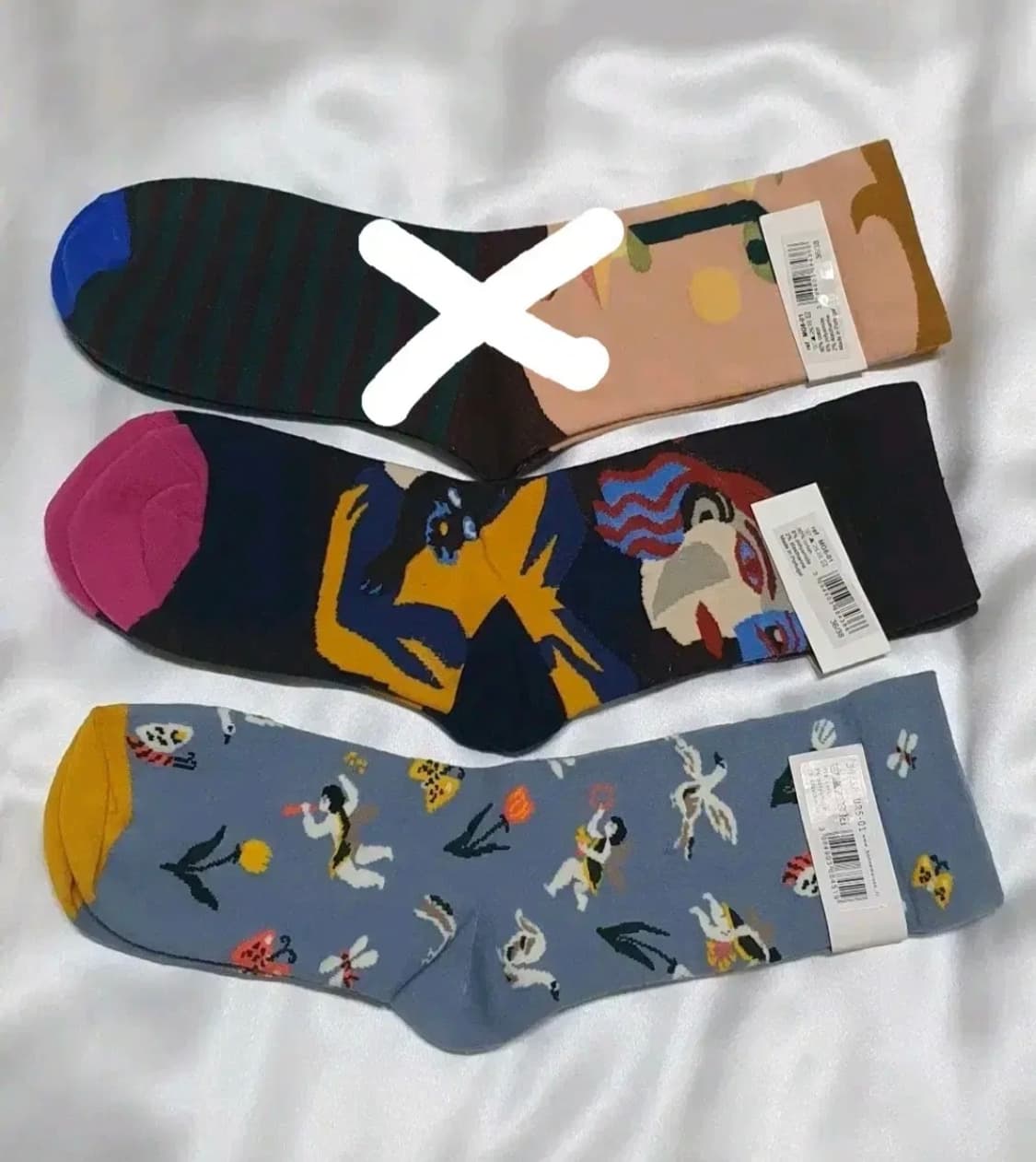 그린 네이비 블루 추상화 스트라이프 Bonne Maison 본메종 양말 상품이미지3