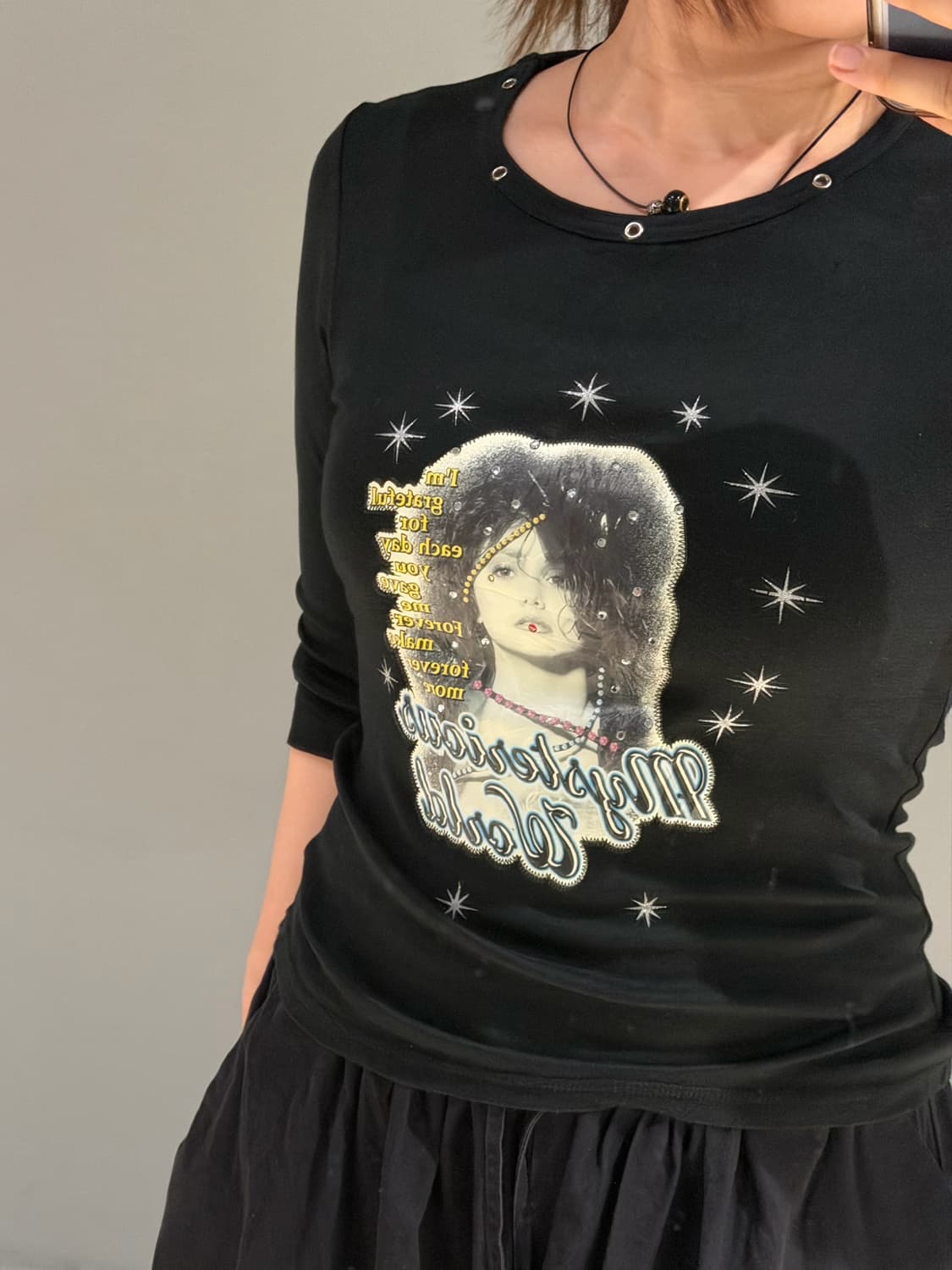 girl printing eyelet hole point top 상품이미지3