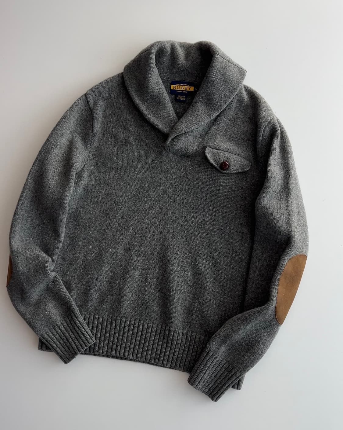 럭비 랄프로렌 숄카라 엘보 레더패치 울 니트 L 상품이미지2