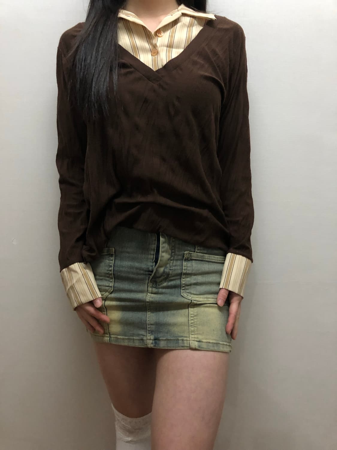 빈티지 브라운 셔츠 레이어드 탑 상품이미지5