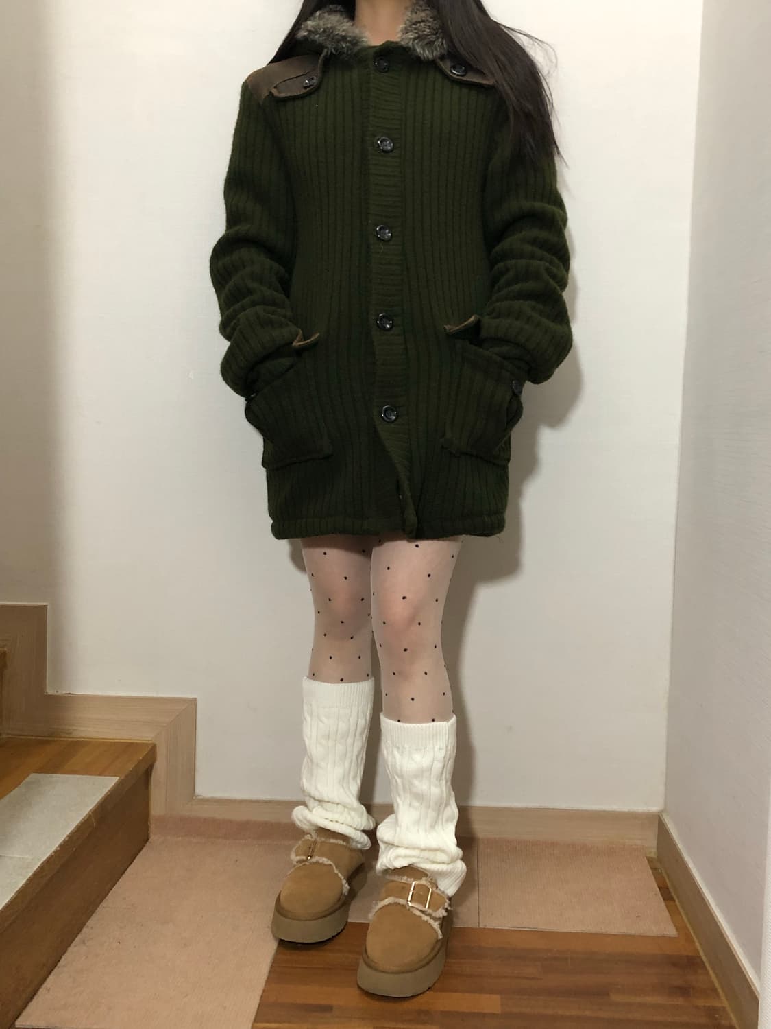 빈티지 카키 포켓 니트 원피스 상품이미지7