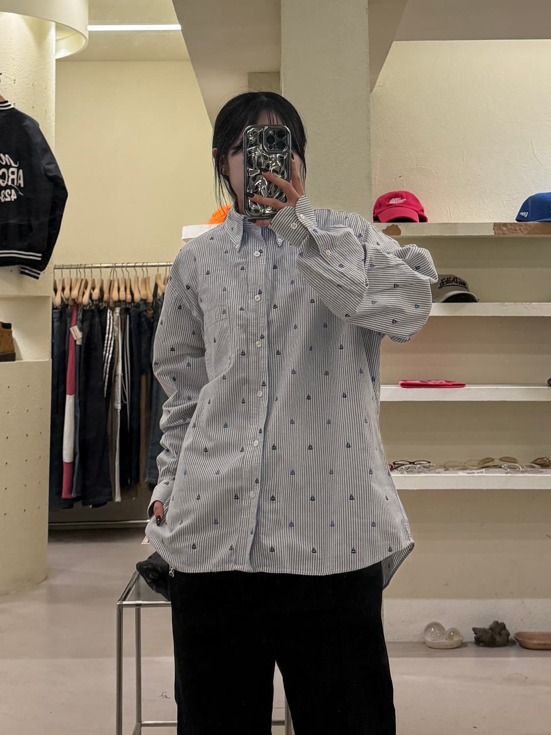 브룩스 브라더스 자수 패턴 스트라이프 옥스포드 셔츠 U1457 상품이미지1