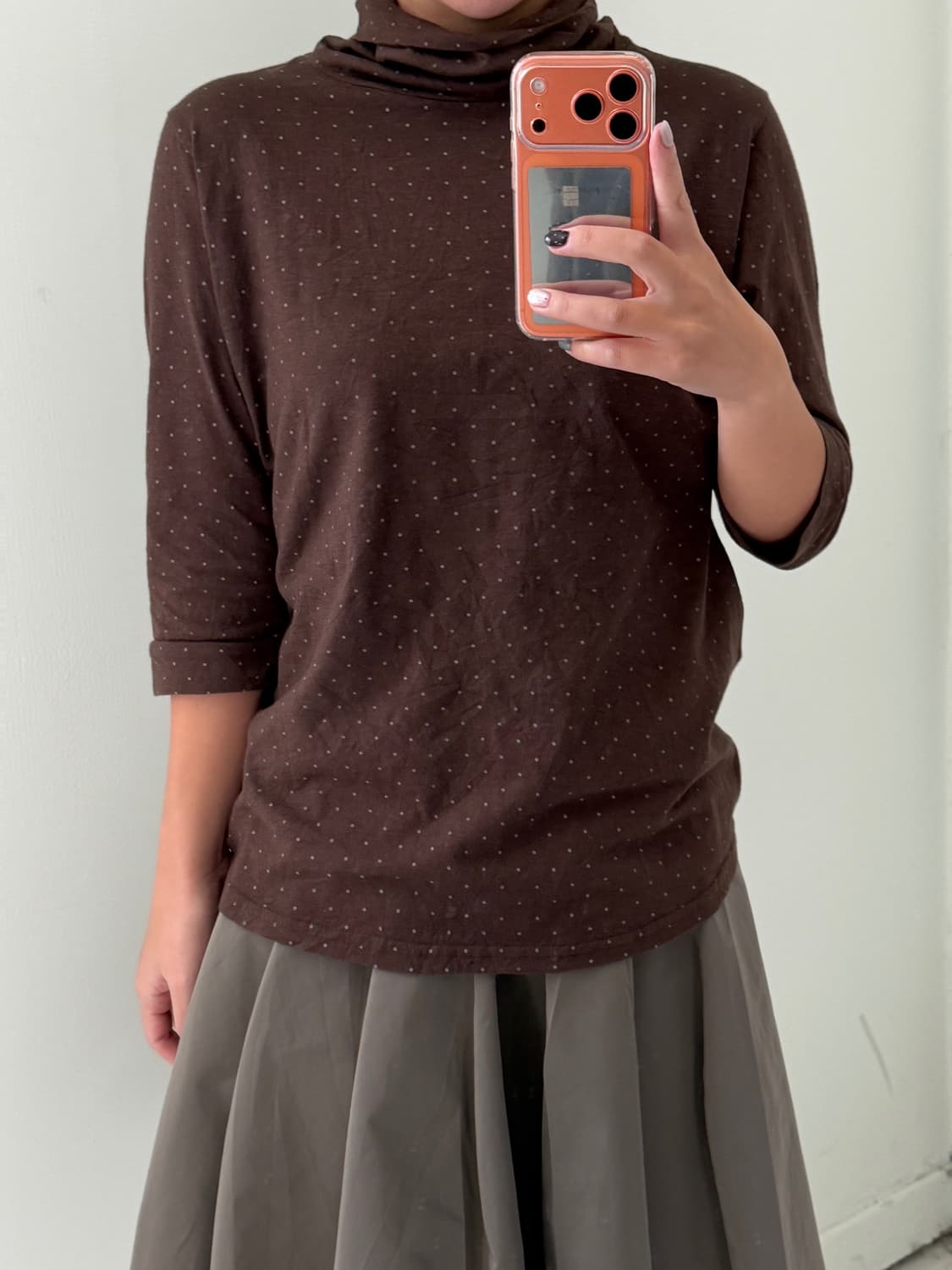 일본빈티지 브라운민트 도트 터틀넥 상품이미지3