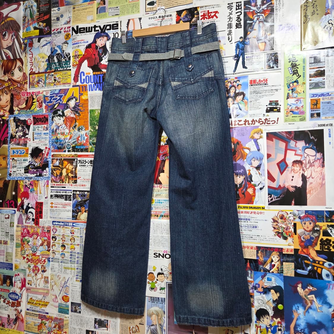 빈티지 벨티드 배색 와이드 데님 팬츠 상품이미지3