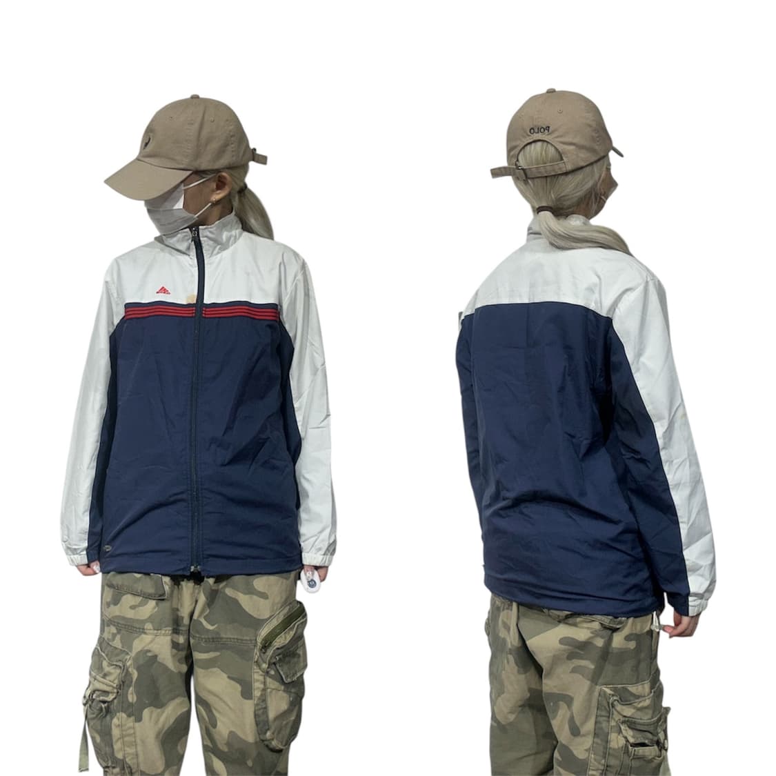 90s 아디다스 화이트 네이비 올드스쿨 바람막이 자켓 M 상품이미지1