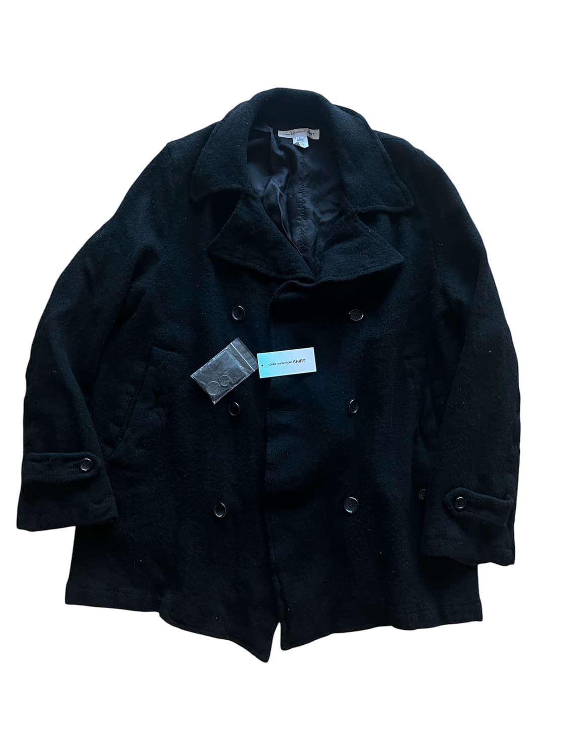 [L] 꼼데가르송셔츠 축융 울 피코트 블랙 상품이미지5