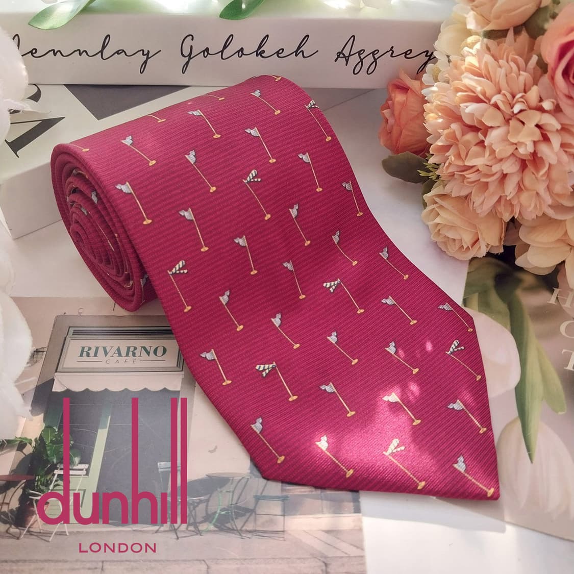던힐 실크 레드와인 골프깃발 패턴 넥타이 9.6cm A+등급 K1811
 상품이미지1