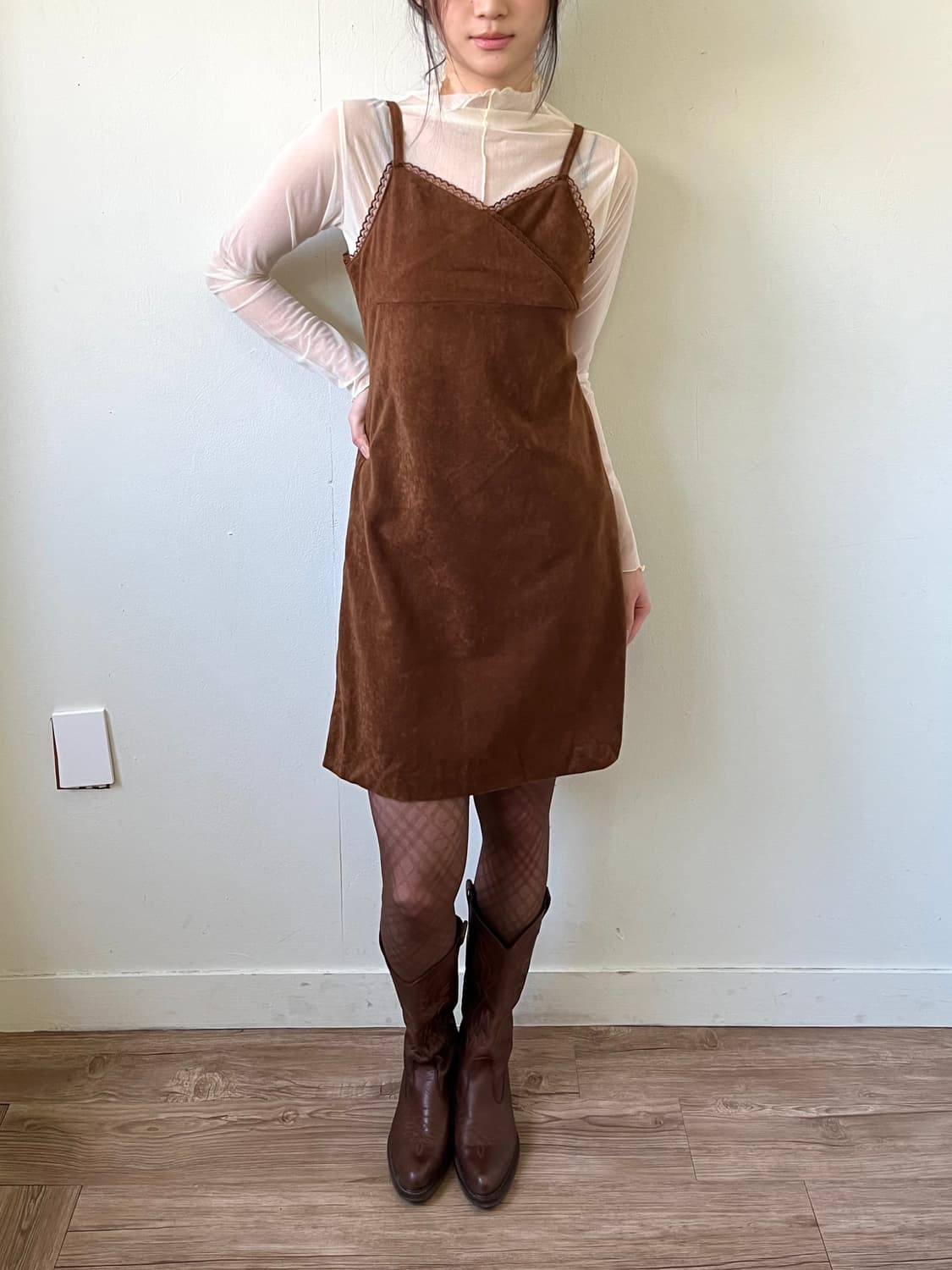 Japan vtg 브라운 벨벳 원피스 상품이미지4