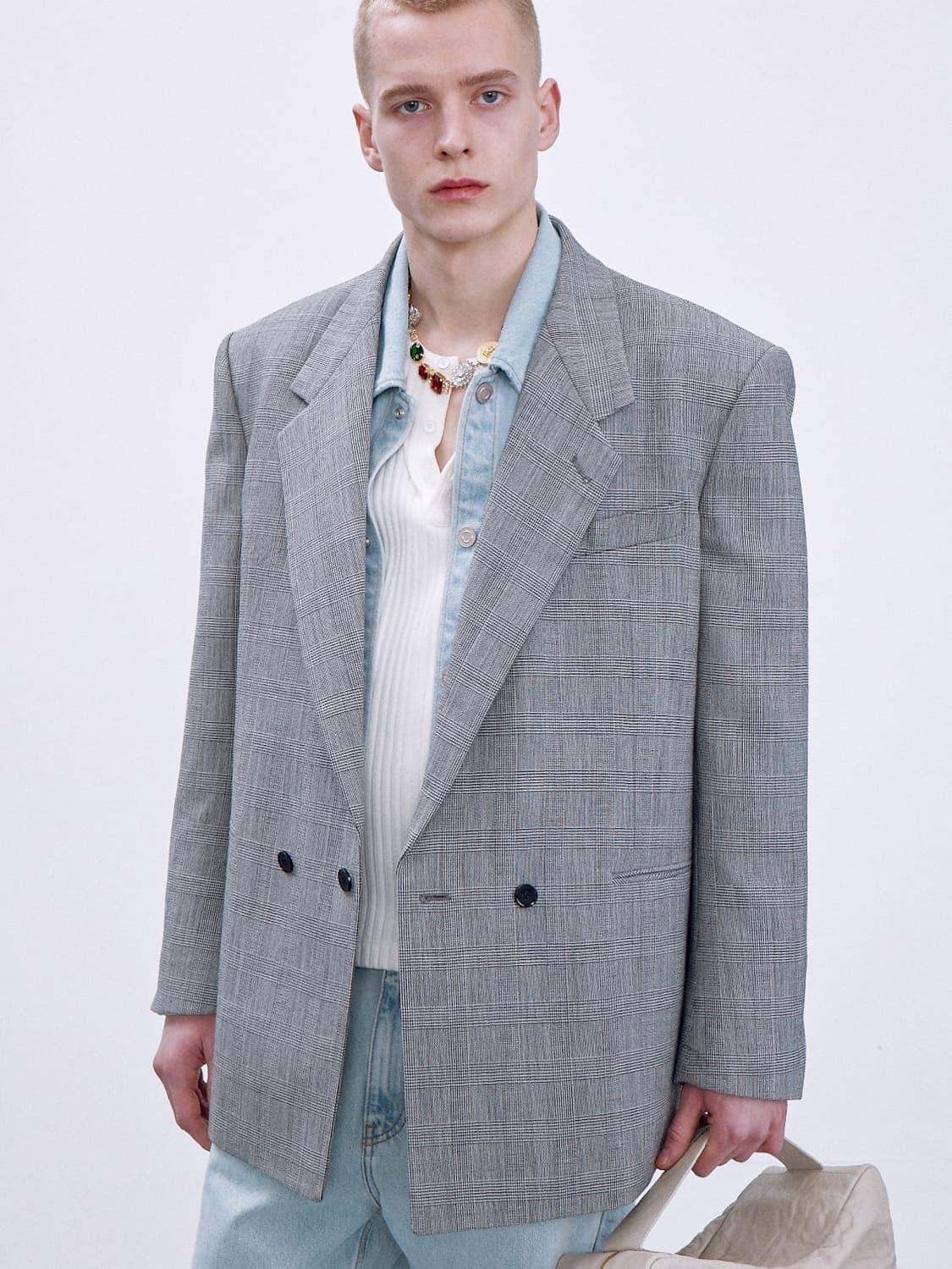 렉토 24ss 글렌체크 테일러드 자켓 s size 상품이미지1