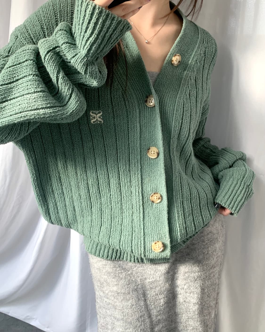 Satur 새터 그린컬러 버튼 가디건 상품이미지2