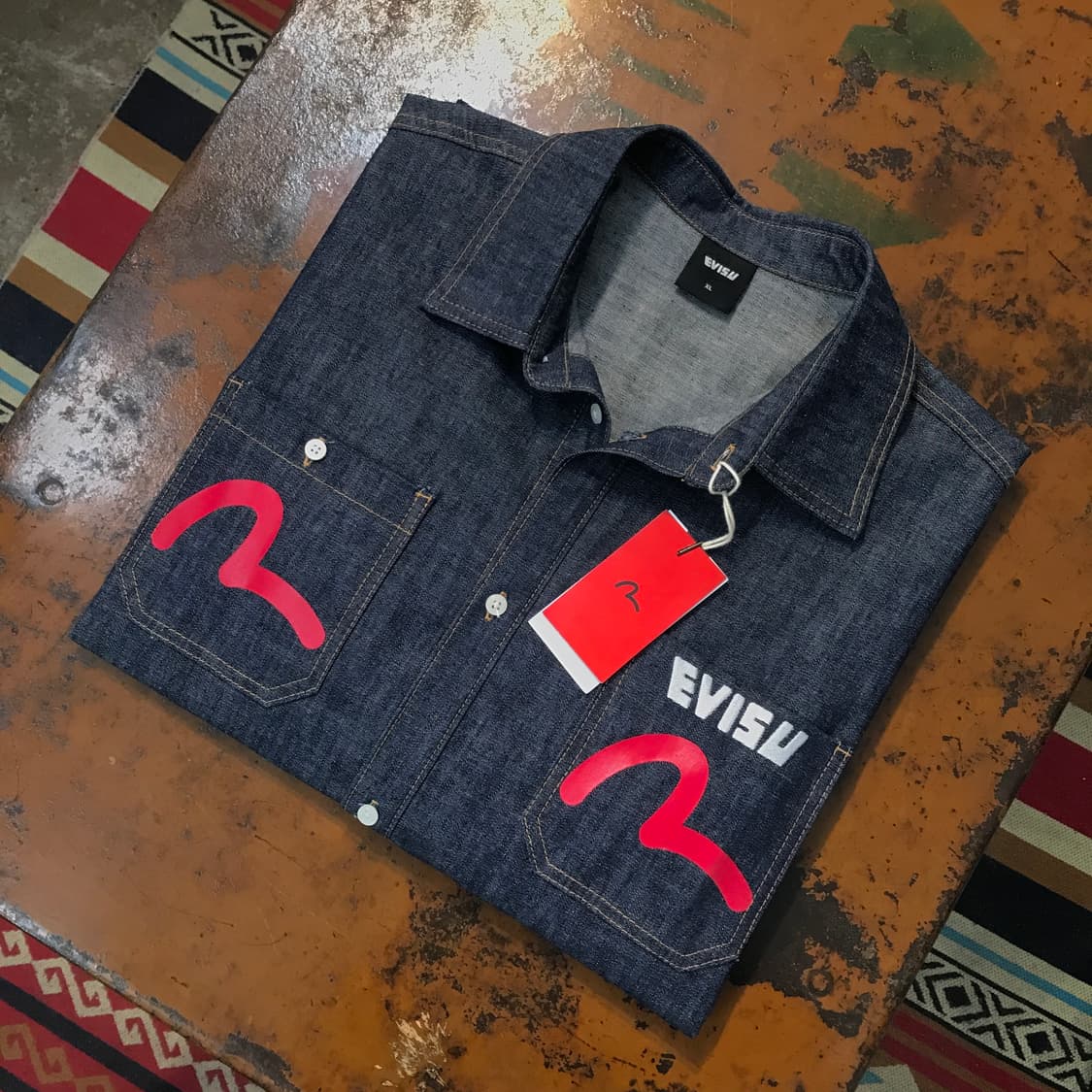 데드스탁 에비수 진청 데님 반팔 셔츠 남성 110 사이즈 상품이미지1