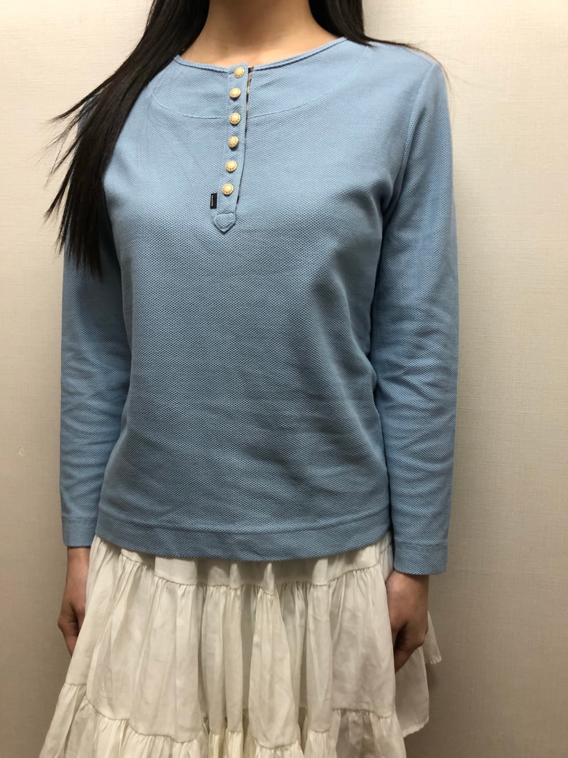 빈티지 파스텔블루 버튼 롱 슬리브 상품이미지4