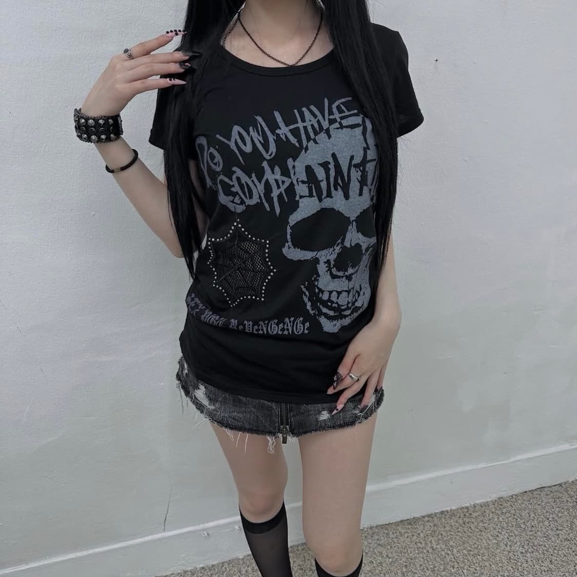 skull spider web detail short 상품이미지3