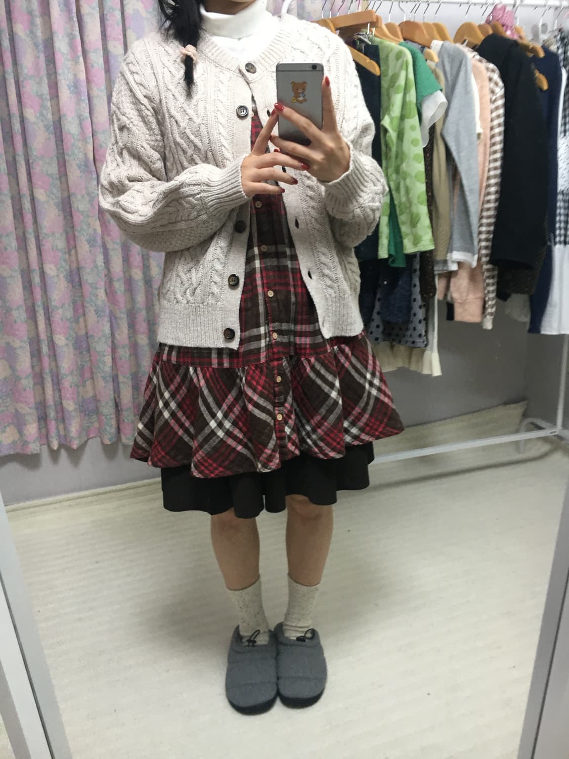 레드 브라운 체크 슬리브리스 상품이미지4