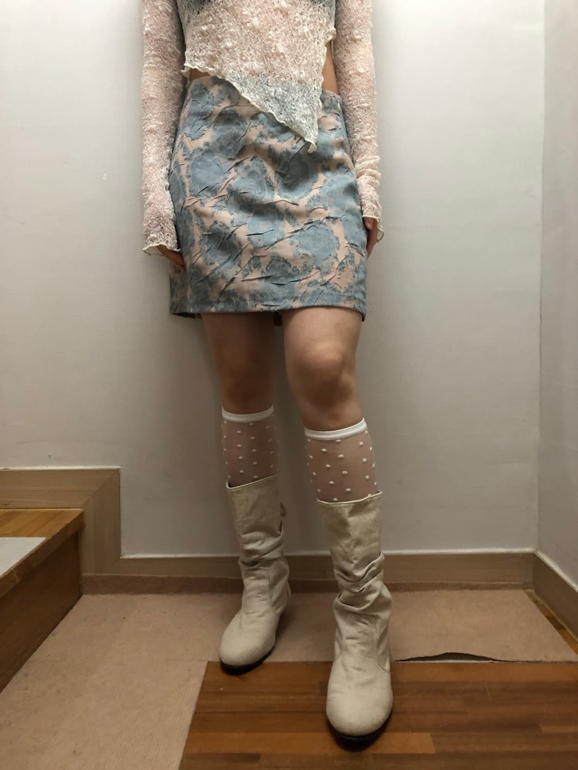 빈티지 라이트 블루 플라워 미니 스커트 상품이미지3