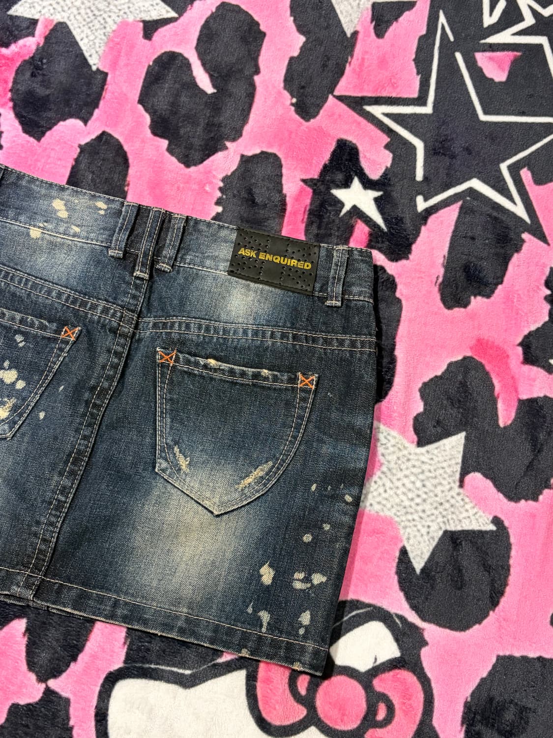 Y2K ASK patch cut-off washing Mini Skirt 상품이미지9