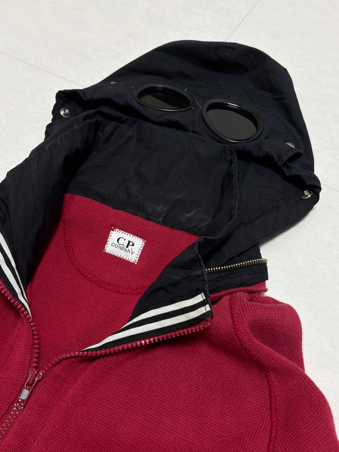[ XL ] 00’s CP컴퍼니 아카이브 고글 후드 니트집업 레드 상품이미지2