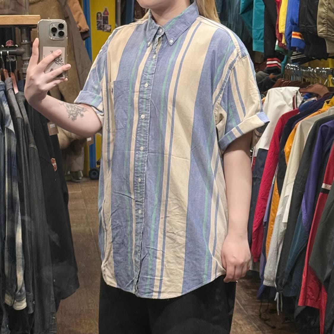 [HI] 폴로 랄프로렌 반팔셔츠 스트라이프 블루그린  상품이미지4