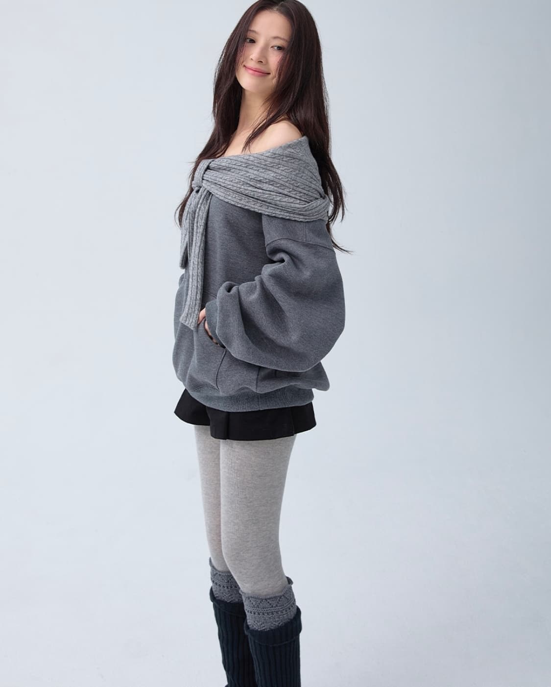 [새상품] 더티스 투웨이 리본 숄 후드 오프숄더 후디 상품이미지5