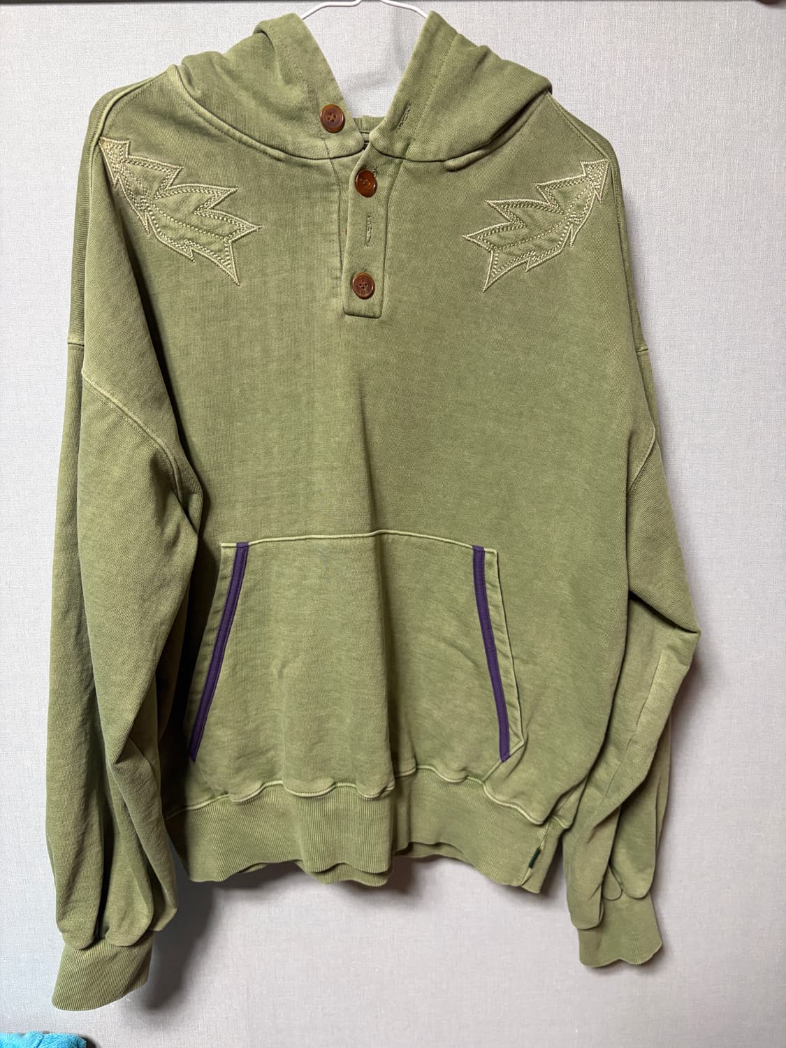 Garment Dyed Button Hoddie/Pigment Green 상품이미지1