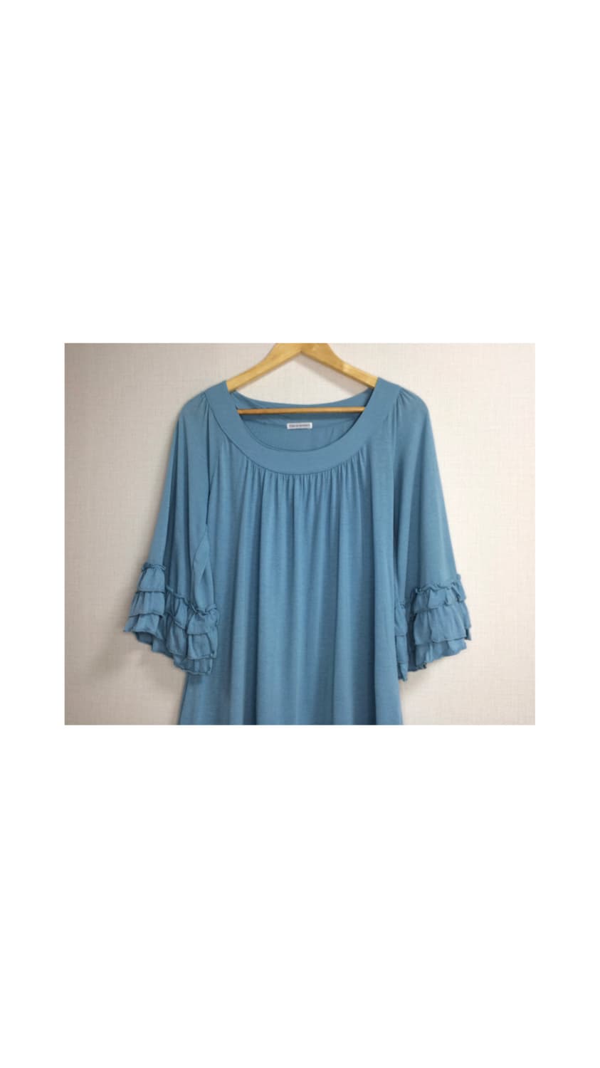 빈티지 블루 겹프릴 셔링 원피스 튜닉 상품이미지3