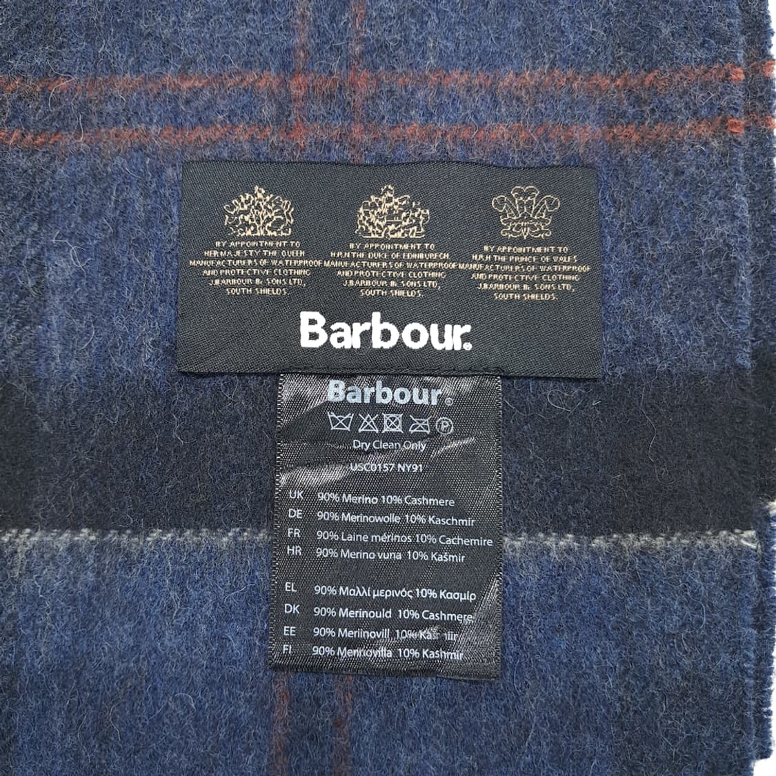 MX277 바버 네이비블랙 타탄체크 메리노울 캐시미어 목도리 머플러 상품이미지5