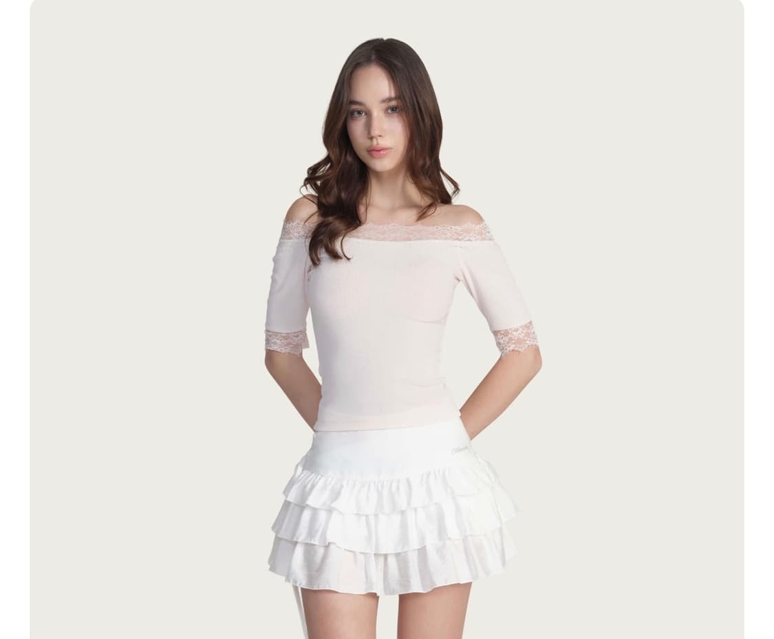 클리시어 크림도넛 오프숄더 핑크 새상품 쓰리타임즈 레이즈미야 상품이미지1